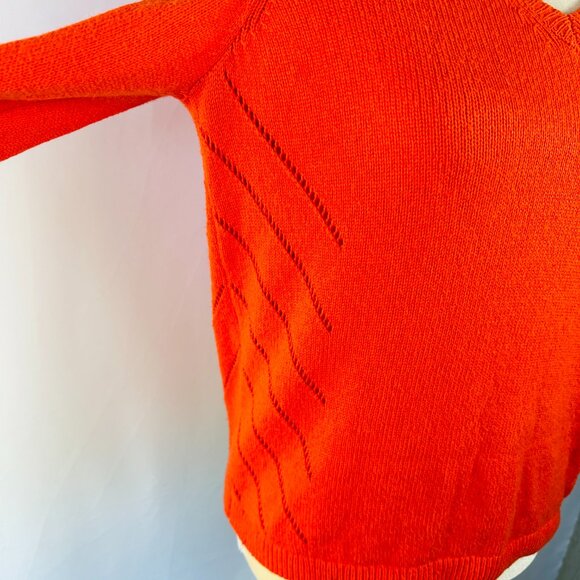 Anthropologie Moth Sweater Womens S Orange Pullover Tie Back V-Neck Open Knit - Picture 6 of 16